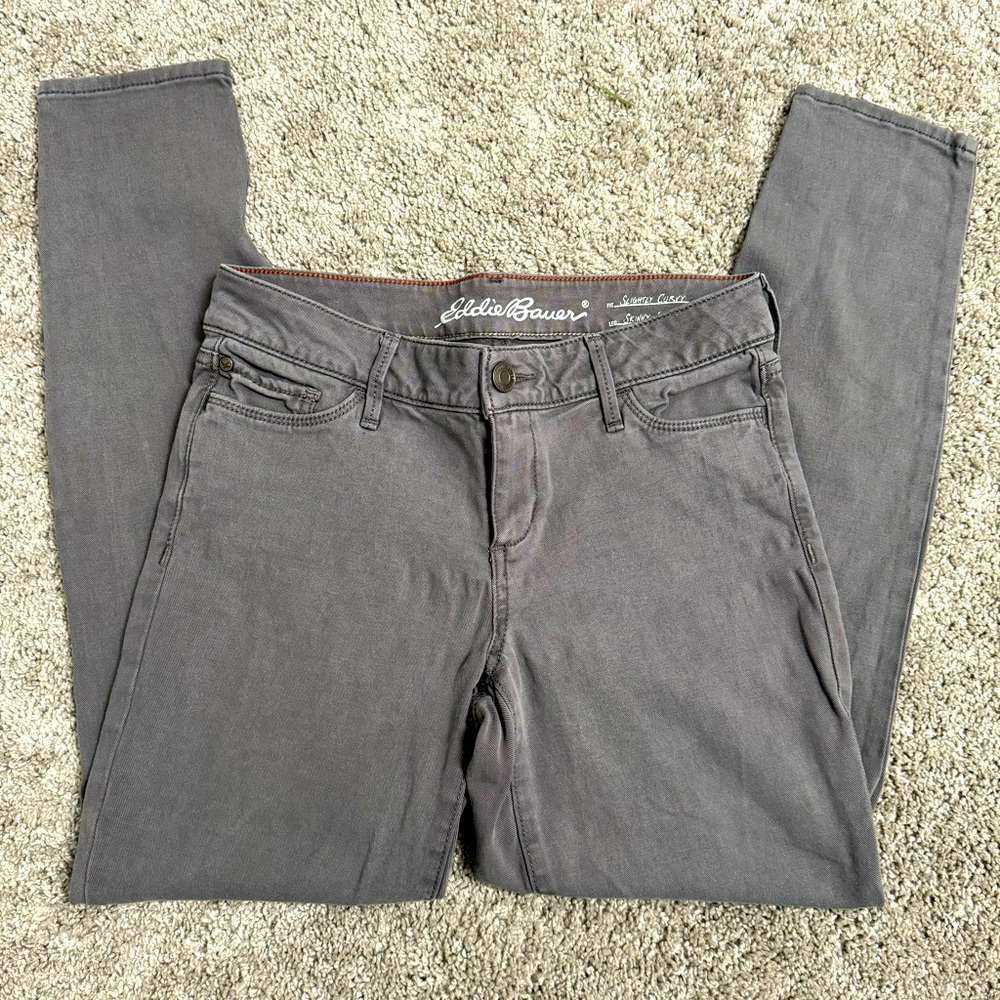 Eddie Bauer Jeans Slightly Curvy Fit Skinny Ankle Leg Stretch Gray Denim Size 0